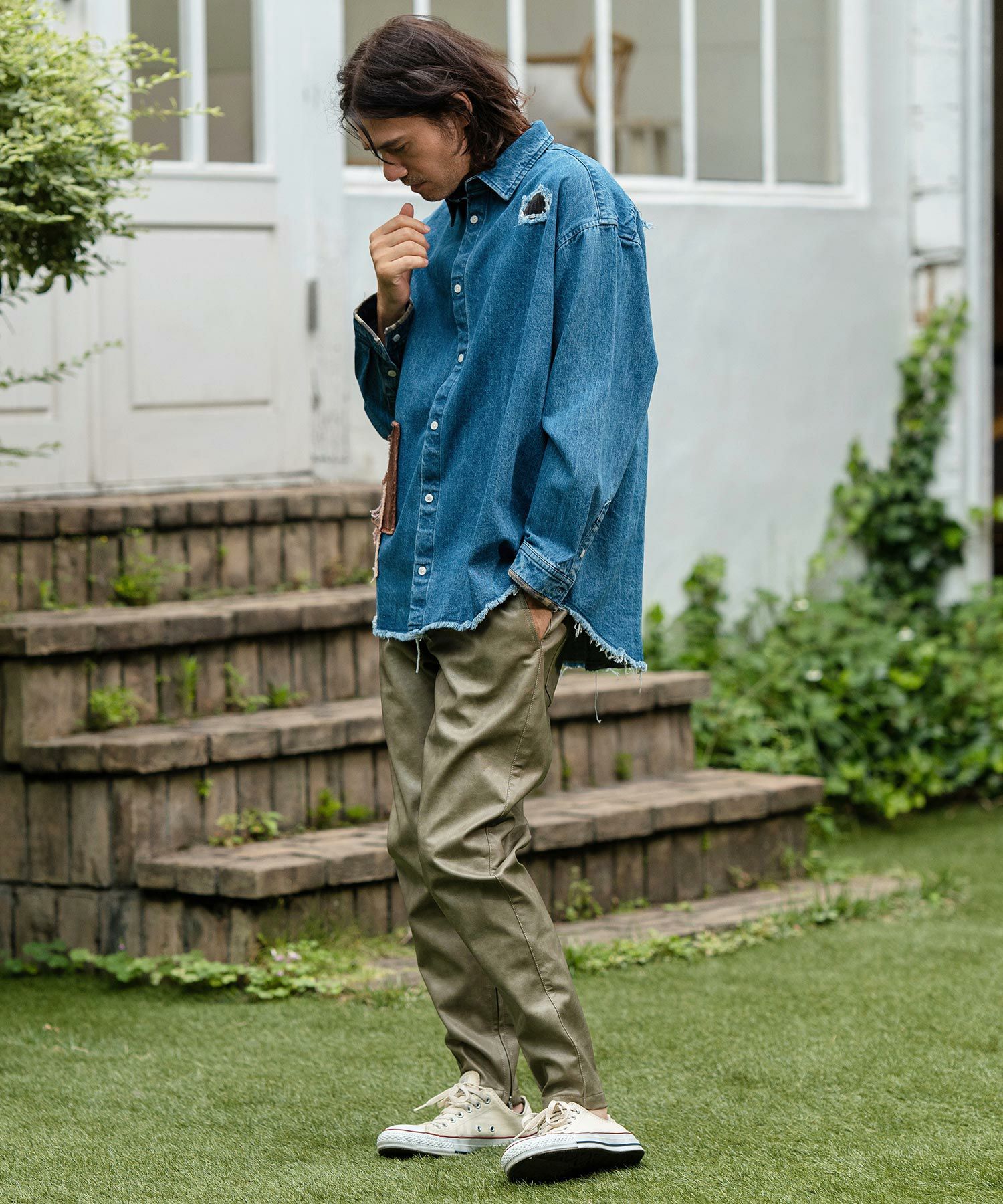 CAMBIO(カンビオ)】Vintage Like Synthetic Leather Side Zip Pants 
