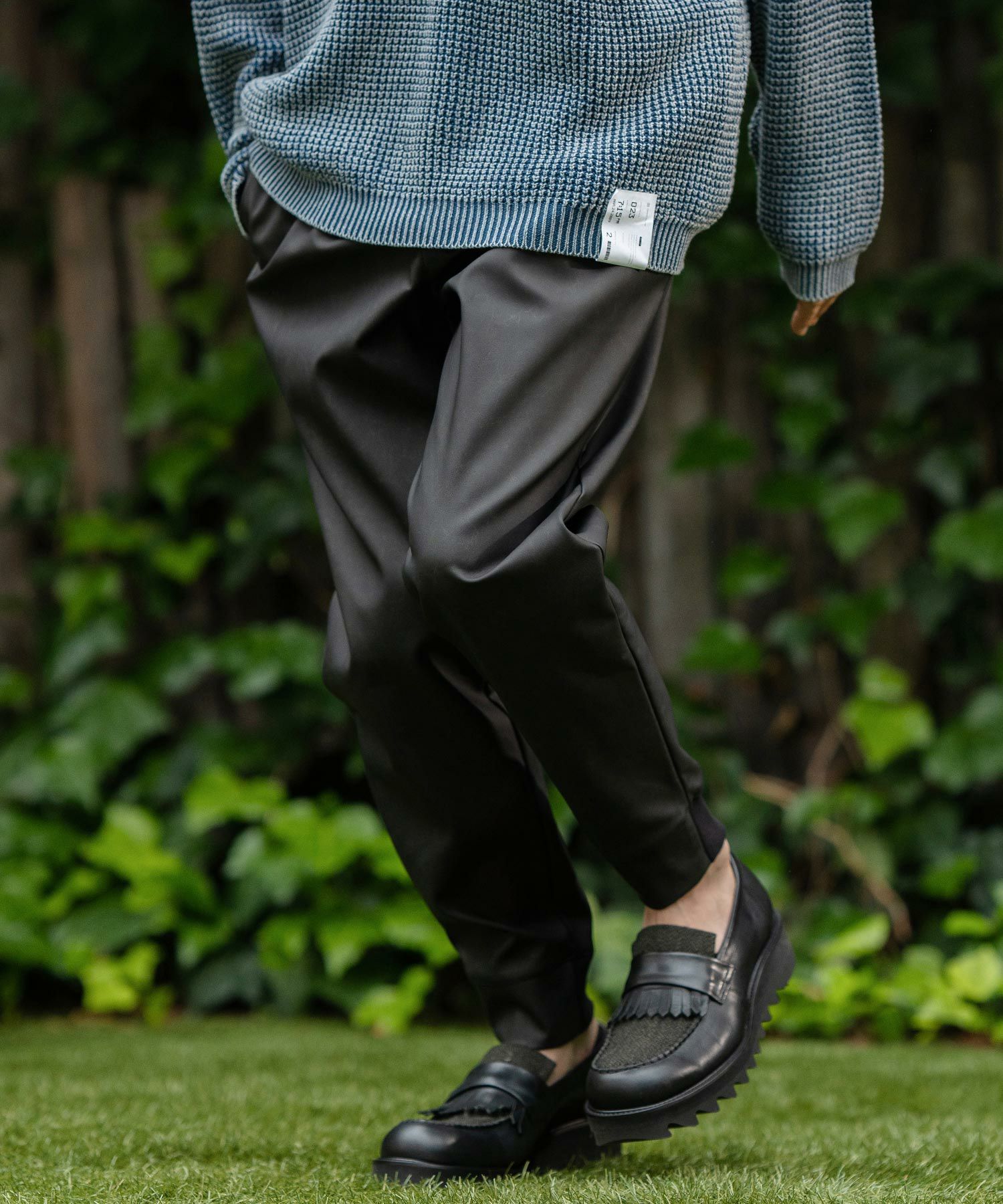 CAMBIO(カンビオ)】Vintage Like Synthetic Leather Rib Pants レザー