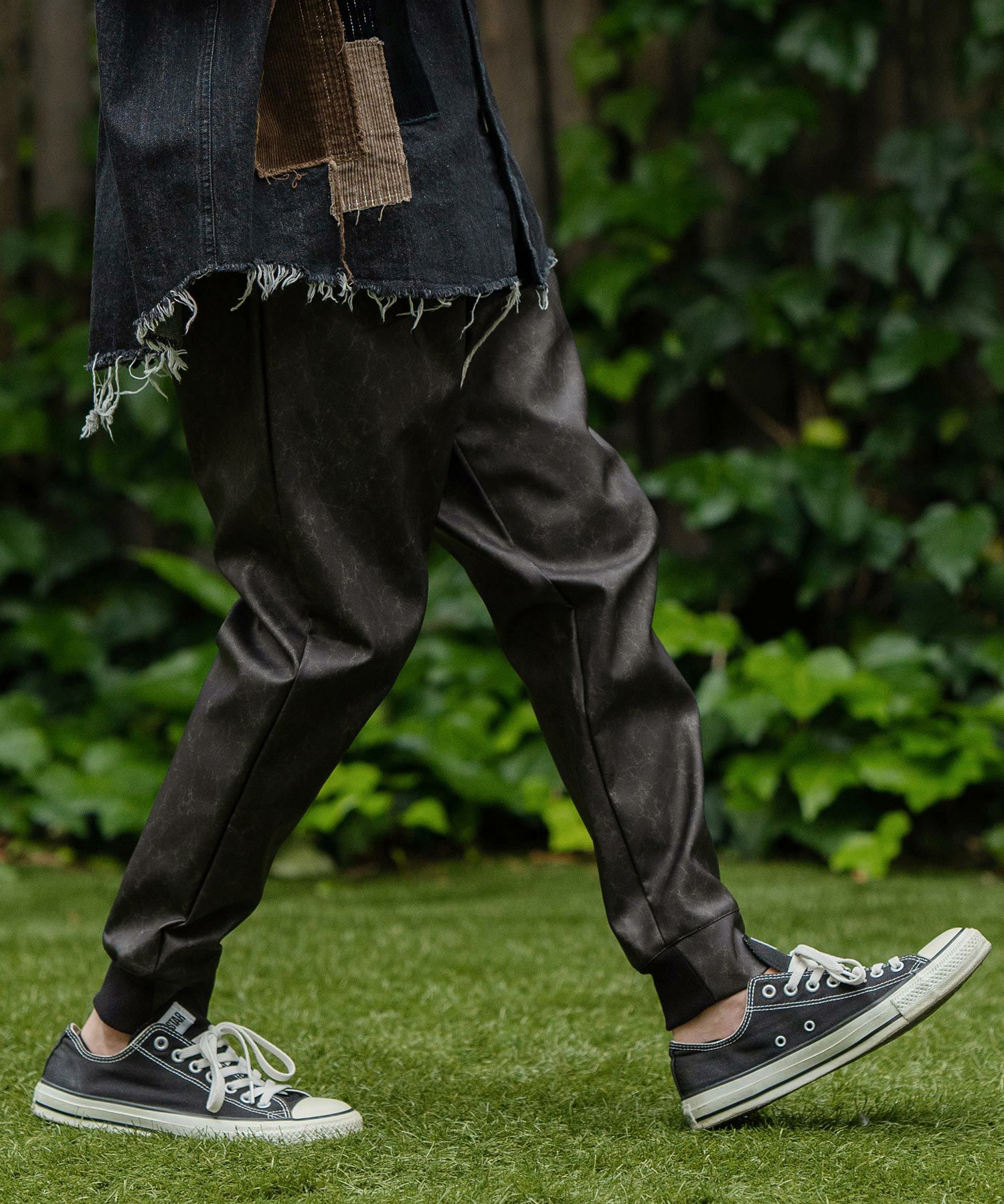 CAMBIO(カンビオ)】Vintage Like Synthetic Leather Rib Pants レザー