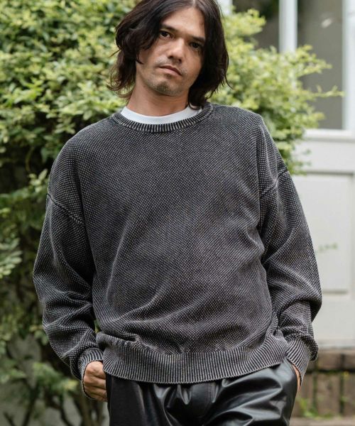 【CAMBIO(カンビオ)】Stonewashed Waffle Crew Neck Knit Pullover クルーネックニット(MIU-242-012)