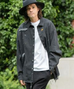CAMBIO(カンビオ)】Distressed Paint Denim Shirts デニムシャツ(MIU