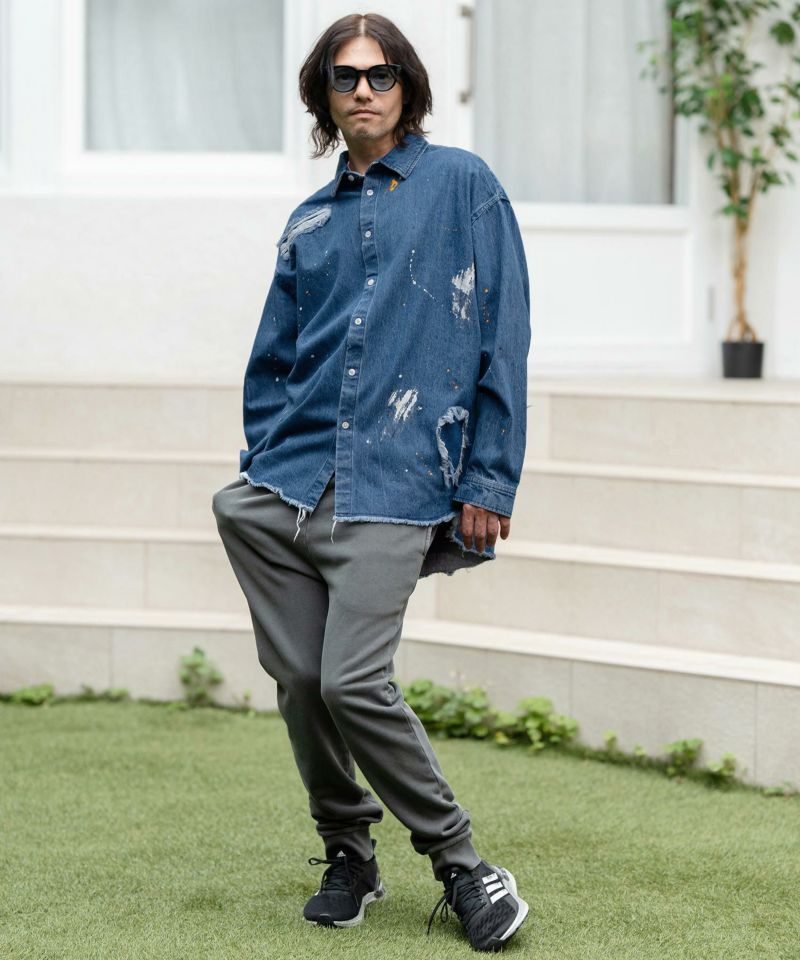 CAMBIO(カンビオ)】Distressed Paint Denim Shirts デニムシャツ(MIU