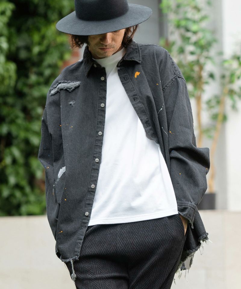 CAMBIO(カンビオ)】Distressed Paint Denim Shirts デニムシャツ(MIU