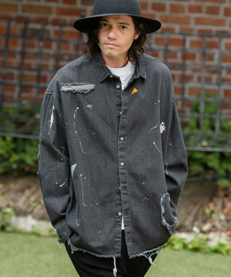 CAMBIO(カンビオ)】Distressed Paint Denim Shirts デニムシャツ(MIU