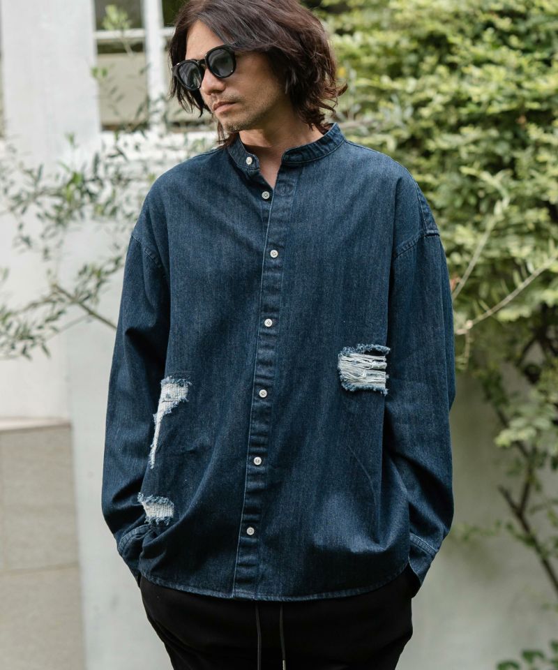 シャーリングカラー ダークデニムシャツ S senja equaliser lightweight T-shirt (W) | フルマークスストア