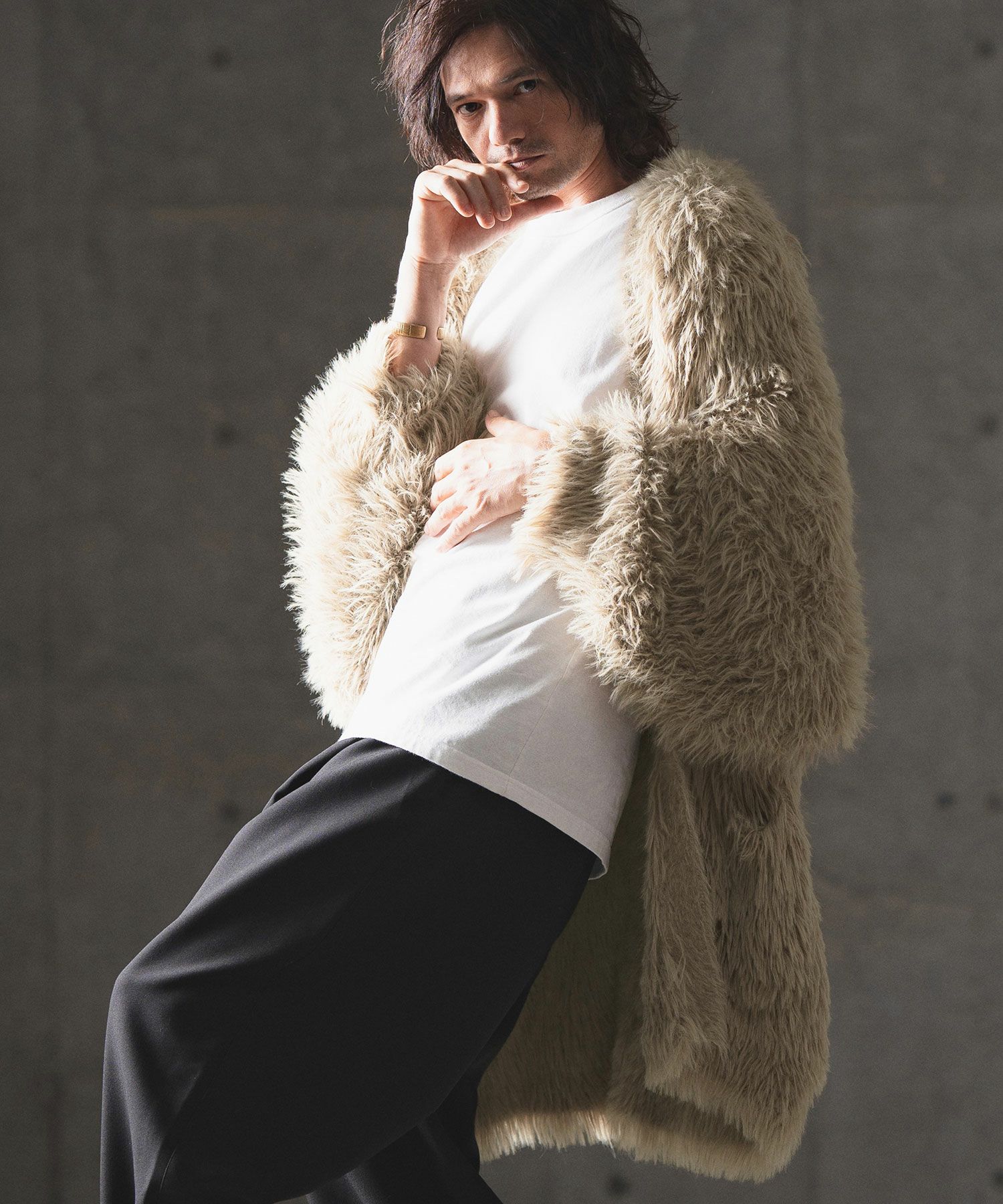 GLIMCLAP(グリムクラップ)】Feather yarn Button less long cardigan 