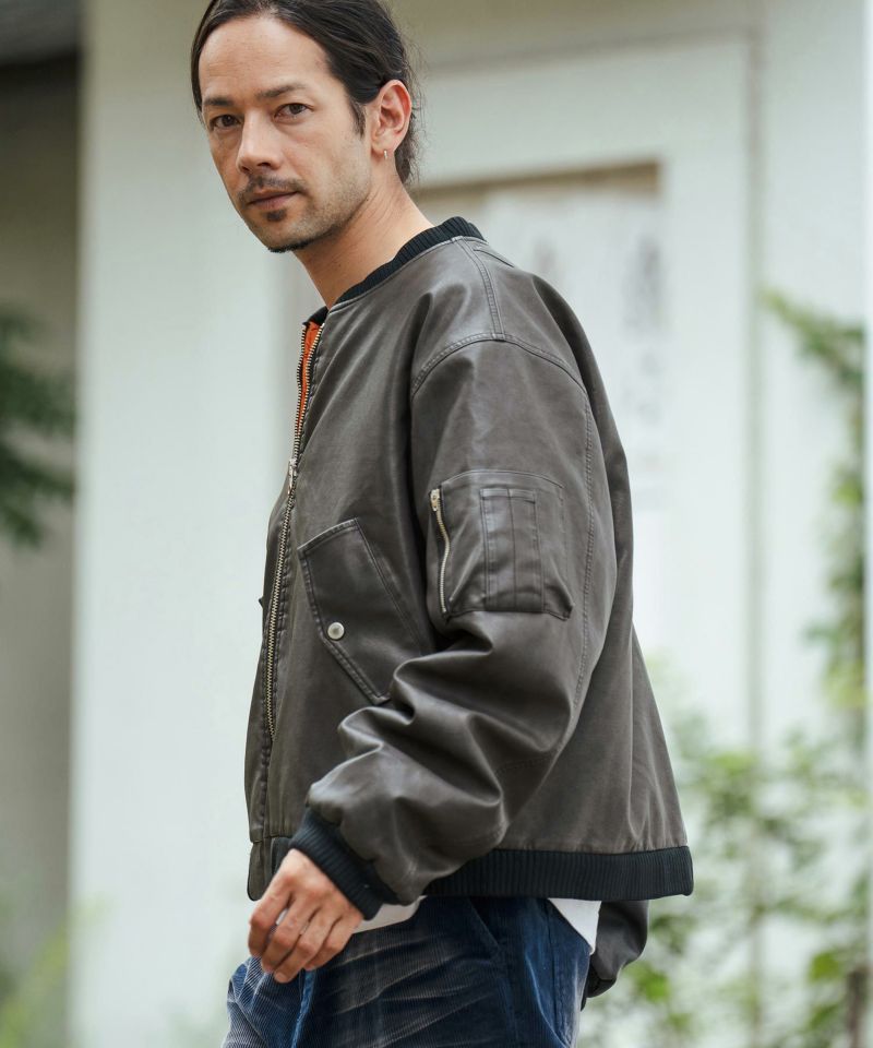 LEATHER BLOUSON/ブルゾン ウォッシュレザーブルゾン /Faux Leather