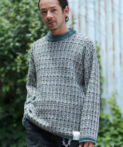 【CAMBIO(カンビオ)】Tweed Like Crew Neck Knit pullover ニットプルオーバー(PF-242-013)