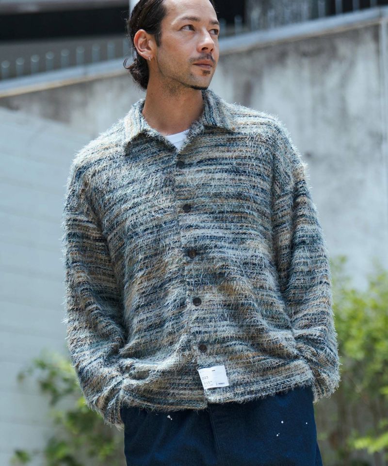 CAMBIO(カンビオ)】Multicolor Mohair Like Shadow Stripe Knit Shirts ニットシャツ(PF-242-012)  | CAMBIO カンビオ