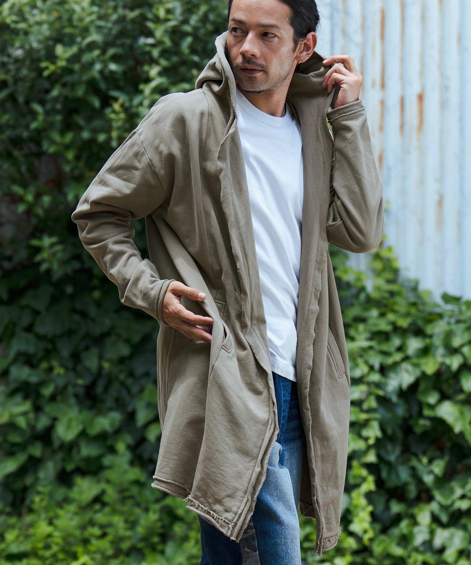 CAMBIO(カンビオ)】裏毛カットオフフーデッドロングカーディガン CAMBIO(カンビオ)】裏毛カットオフフーデッドロングカーディガン