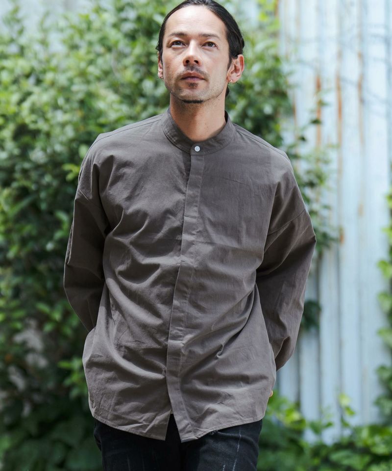 50%OFF【CAMBIO(カンビオ)】コットンスタンドカラー比翼シャツ(CMB