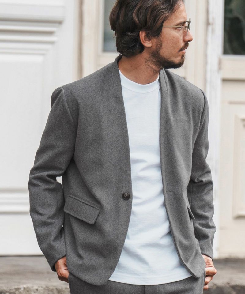 felkod(フィルコッド)】Wool Blend No Collar Jacket ノーカラー