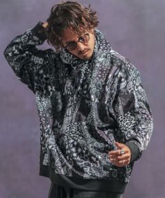 memhim メンヒム レザー切り替え レオパードパーカー