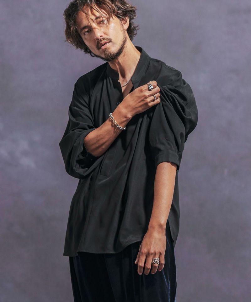 Jih Nunc(ジーヌンク)】スタンドカラー比翼プルオーバーシャツ(JIH