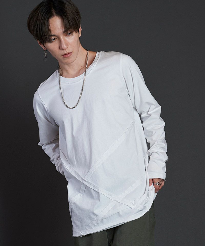 50%OFF【NO ID.(ノーアイディー)】ﾗﾝﾀﾞﾑｼｰﾑｶｯﾄｵﾌC-NﾛﾝT カットソー