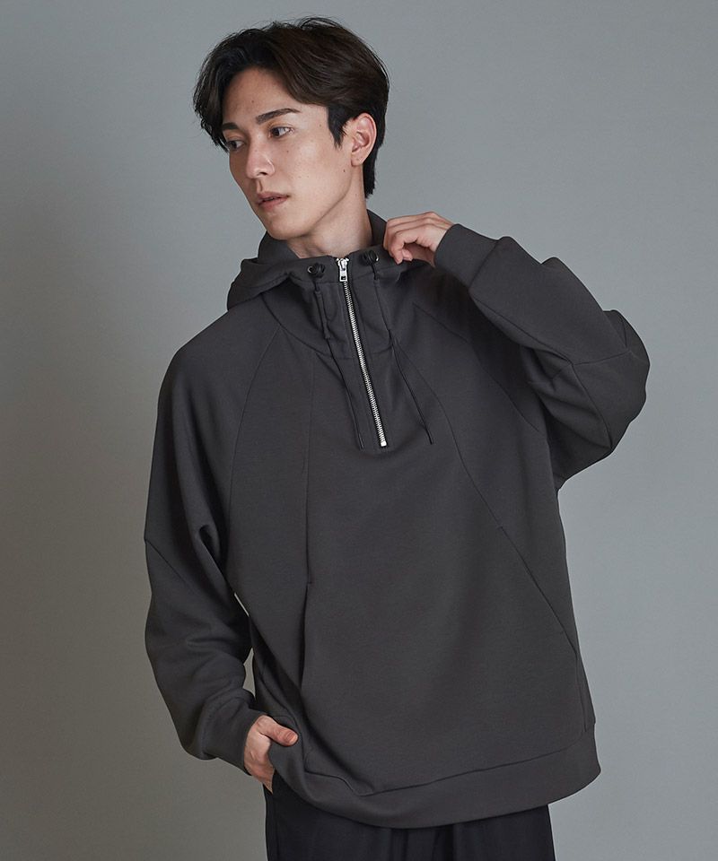 円高還元 30%OFF【NO ID.(ノーアイディー)】ﾎﾞﾘｭｰﾑﾈｯｸﾊｰﾌZIPﾊﾟｰｶ(855006 メンズウェア