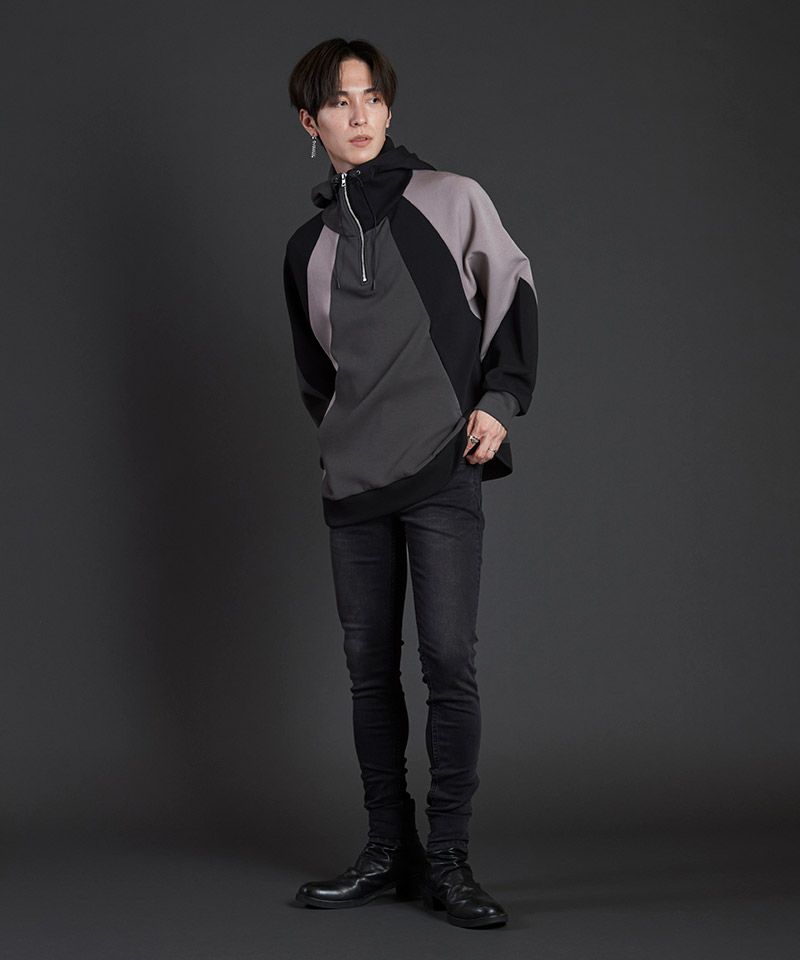 新作からSALEアイテム等お得な商品満載 30%OFF【NO ID.(ノーアイディー)】ﾎﾞﾘｭｰﾑﾈｯｸﾊｰﾌZIPﾊﾟｰｶ(855006 メンズウェア