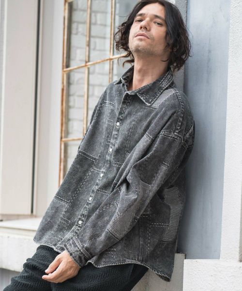 CAMBIO(カンビオ)】 Stripe Switch Band Collar Denim Shirts デニムシャツ(MIU-241-023) | CAMBIO  カンビオ