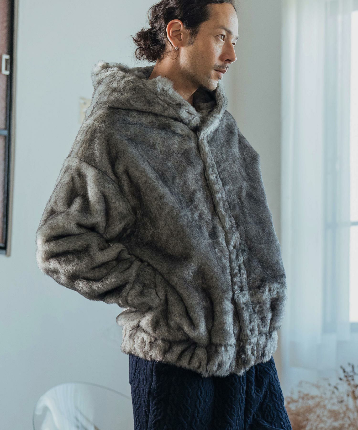 CAMBIO(カンビオ)】Oversized Hooded Fur Jacket ファージャケット 