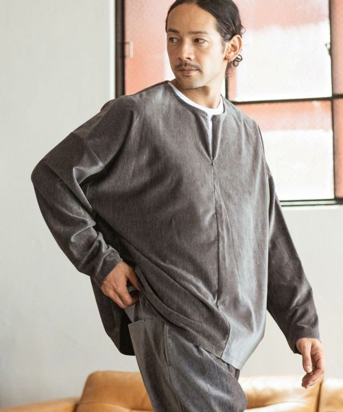 【CAMBIO(カンビオ)】Velour conceal Zipper Design Henley Neck Pullover ヘンリーネックカットソー(A34924cmb)