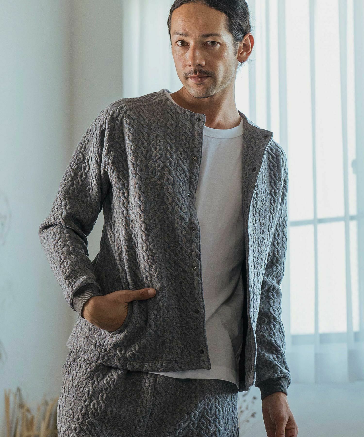 CAMBIO(カンビオ)】Japanese Fabricケーブルキルティングノーカラー  