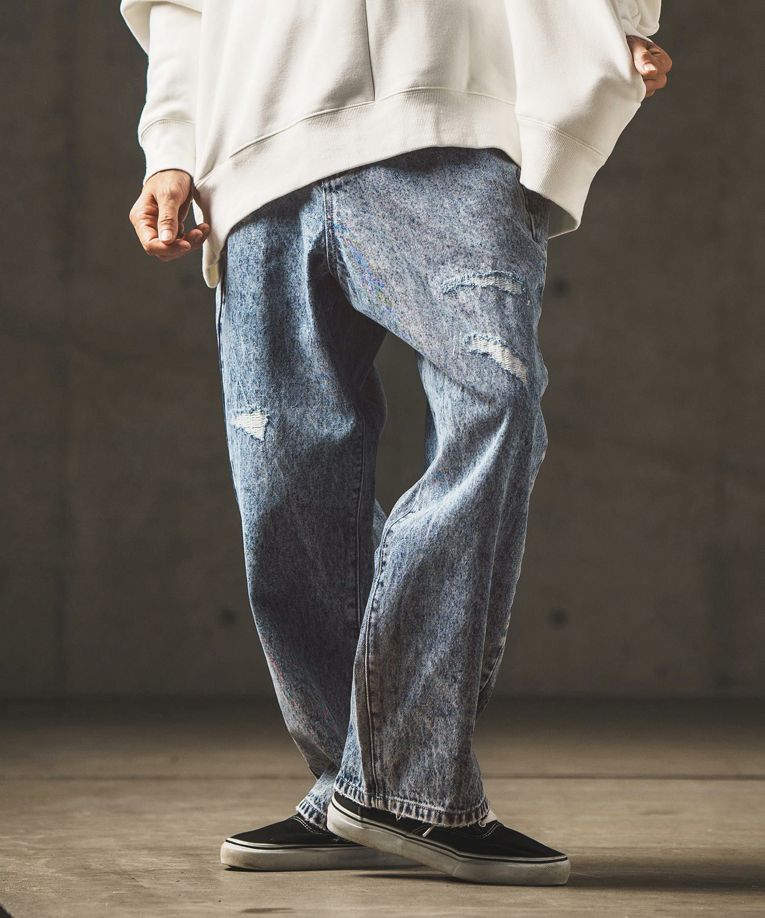 50%OFF【GLIMCLAP(グリムクラップ)】Chemical processing denim wide