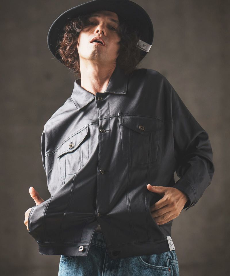 GLIM CLAP ジャケット GLIMCLAP(グリムクラップ)】Coating material oversized jacket