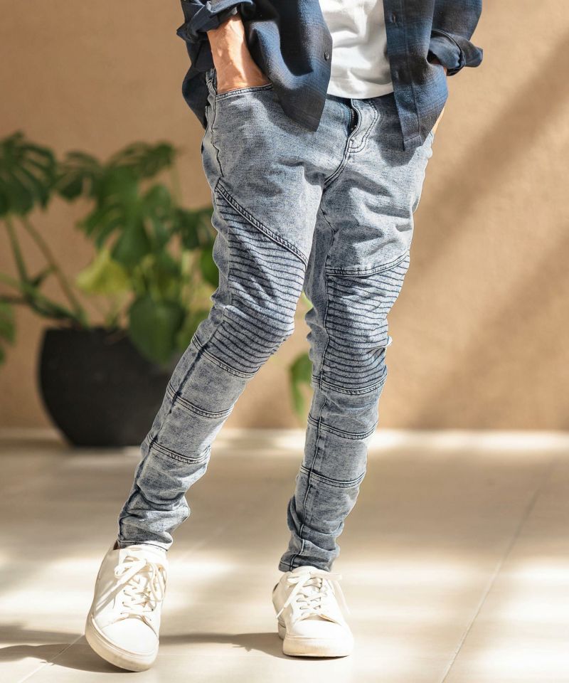 50%OFF【CAMBIO(カンビオ)】カットデニムテーパードバイカー