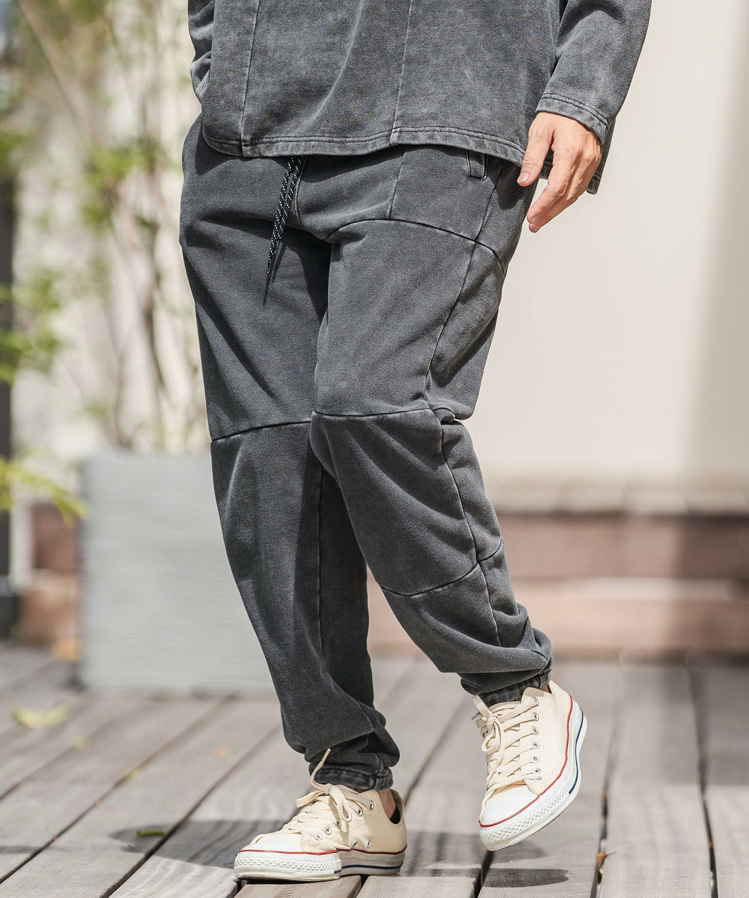 50%OFF【CAMBIO(カンビオ)】インディゴ裏毛切り替えスウェットパンツ