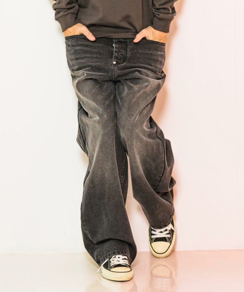 30%OFF【CAMBIO(カンビオ)】Crack Bleach Black Denim Pants デニム