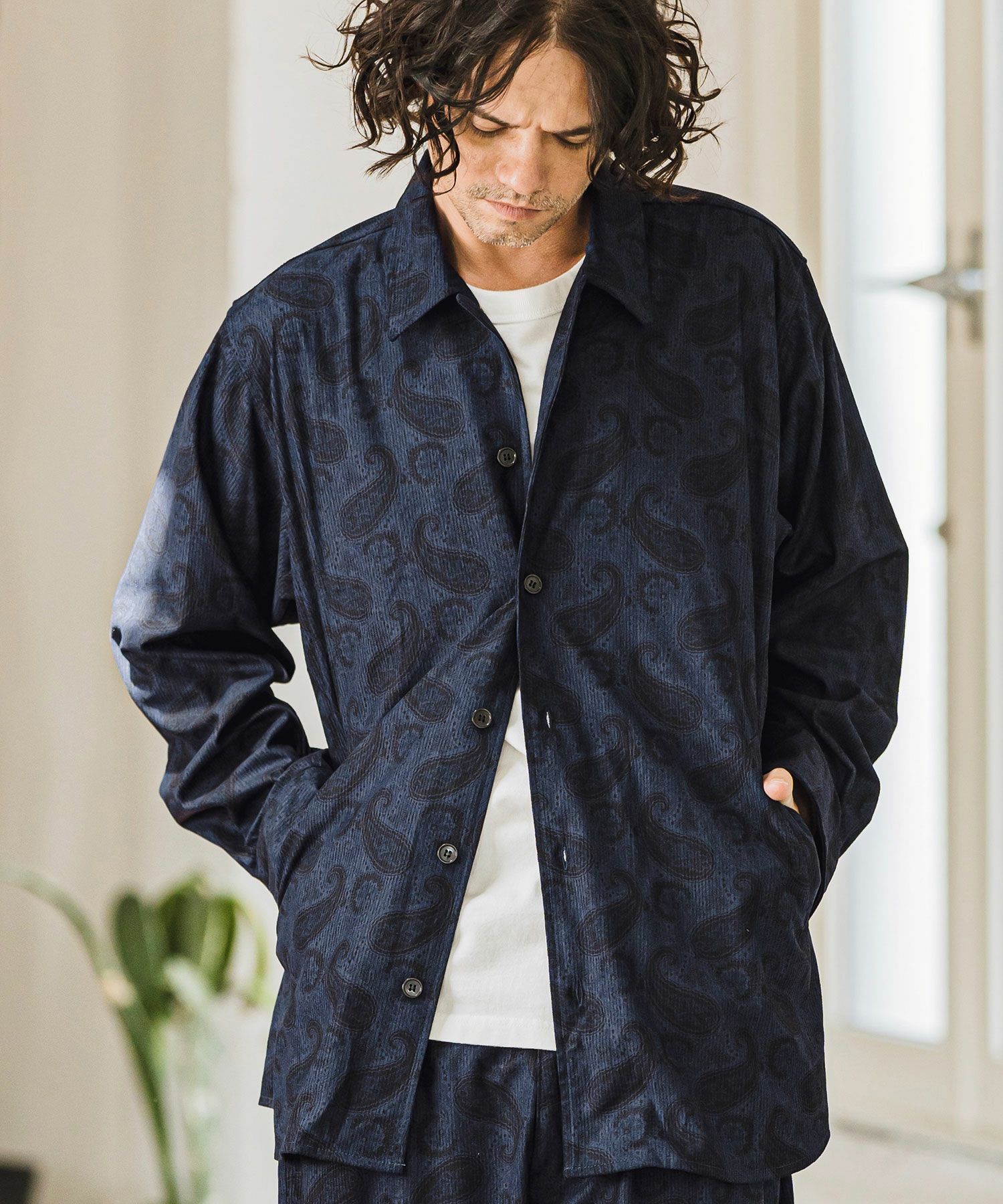 CAMBIO(カンビオ)】コーデュロイ×ペイズリーorig.柄シャツアウター  