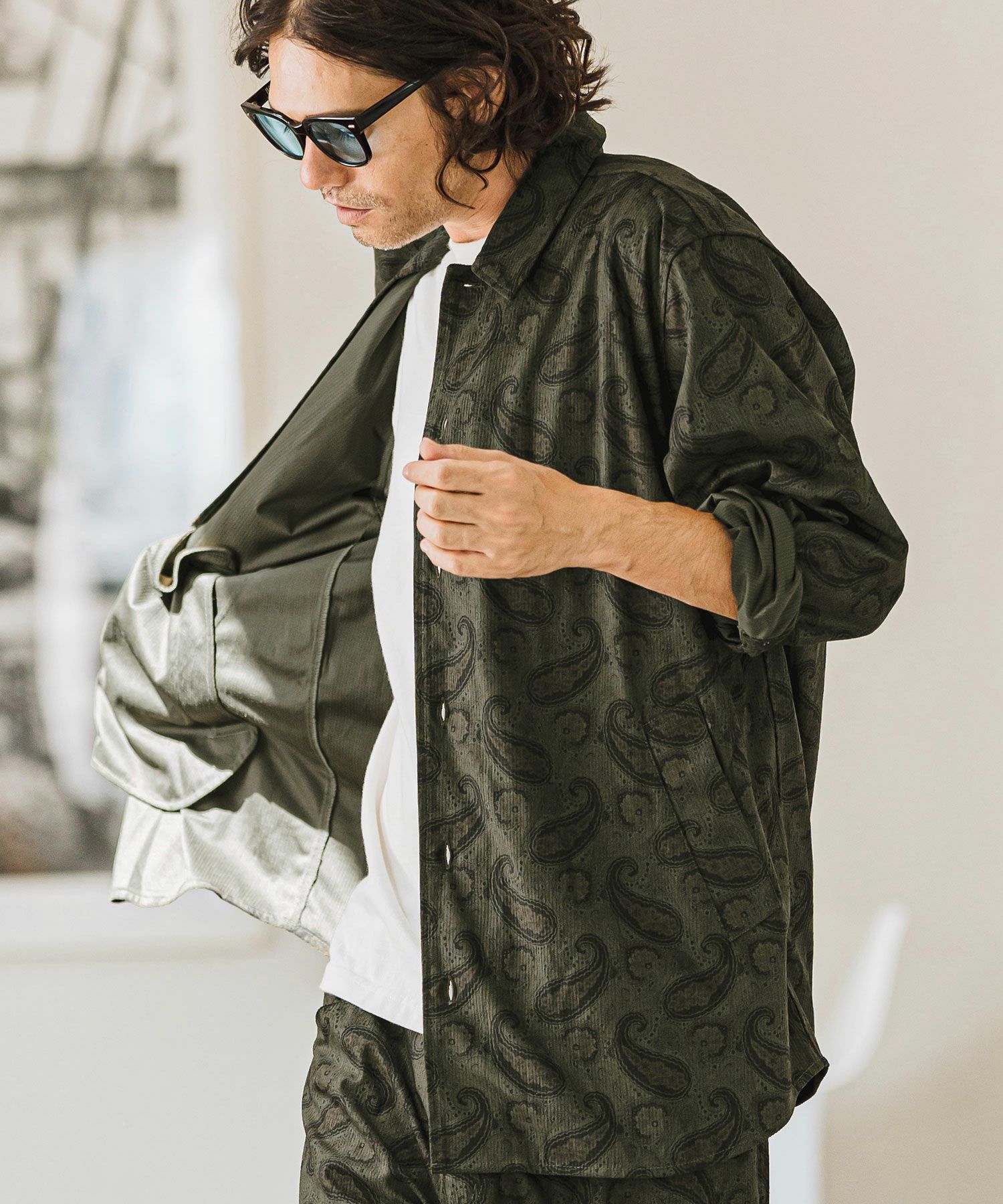 CAMBIO(カンビオ)】コーデュロイ×ペイズリーorig.柄シャツアウター  