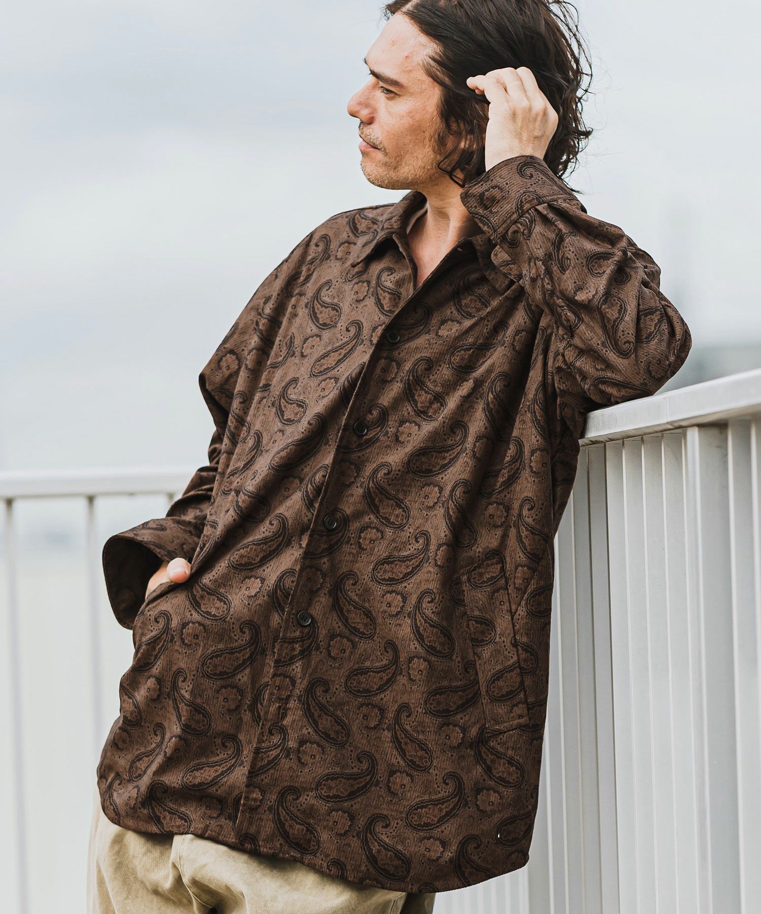 CAMBIO(カンビオ)】コーデュロイ×ペイズリーorig.柄シャツアウター  