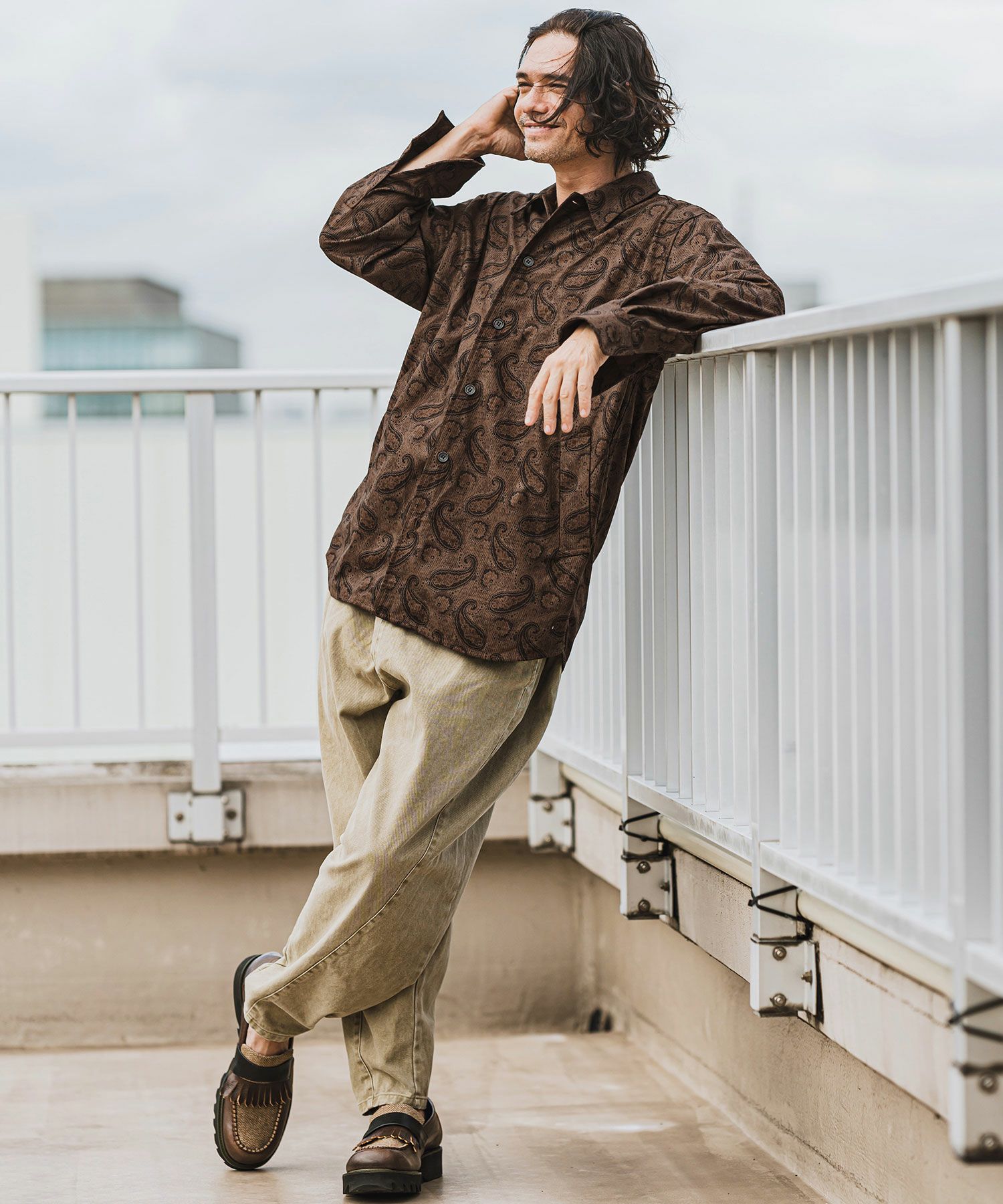 CAMBIO(カンビオ)】コーデュロイ×ペイズリーorig.柄シャツアウター 