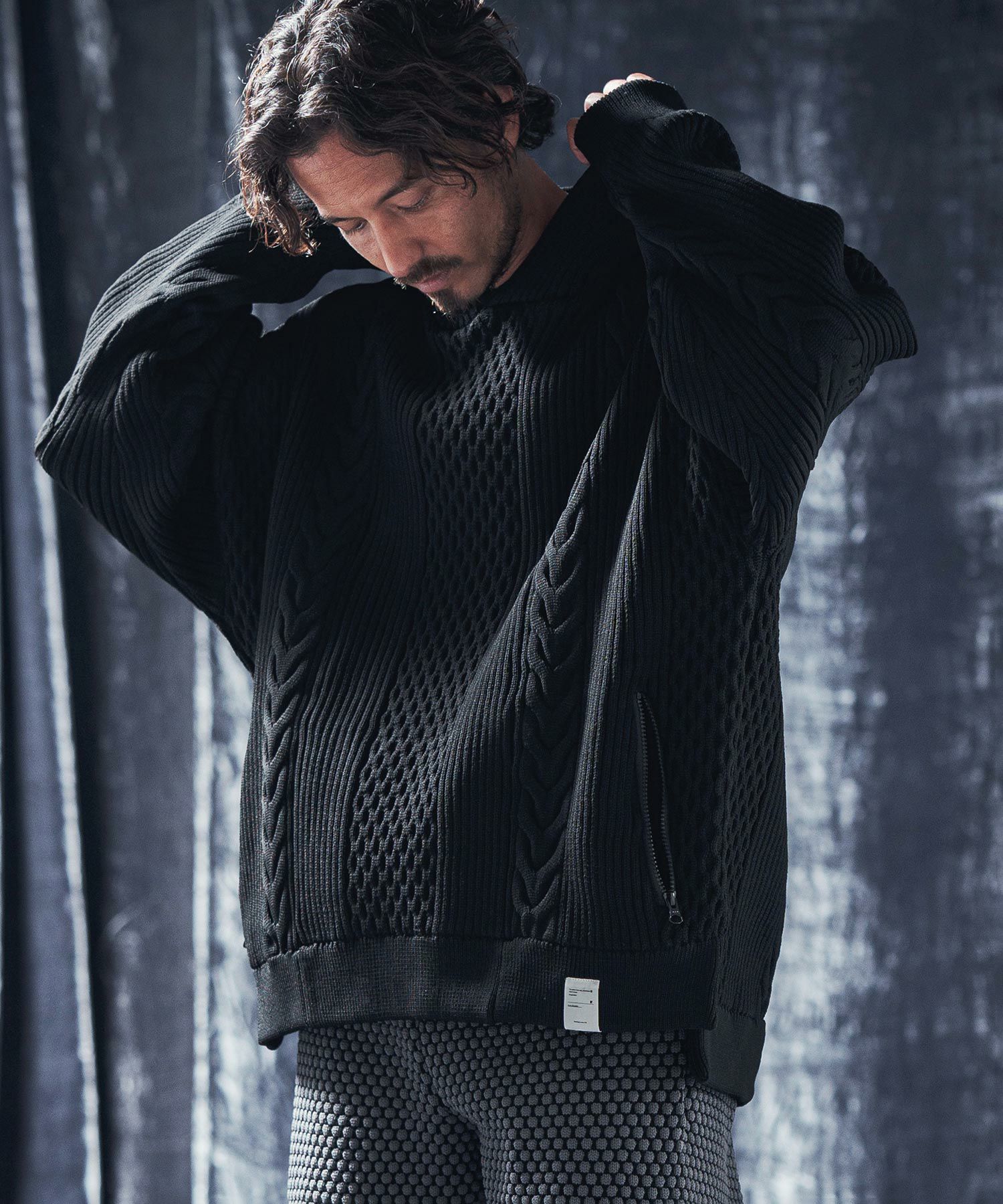 ANGENEHM(アンゲネーム)】Light yarn cable stitch knit hoodie ニット 