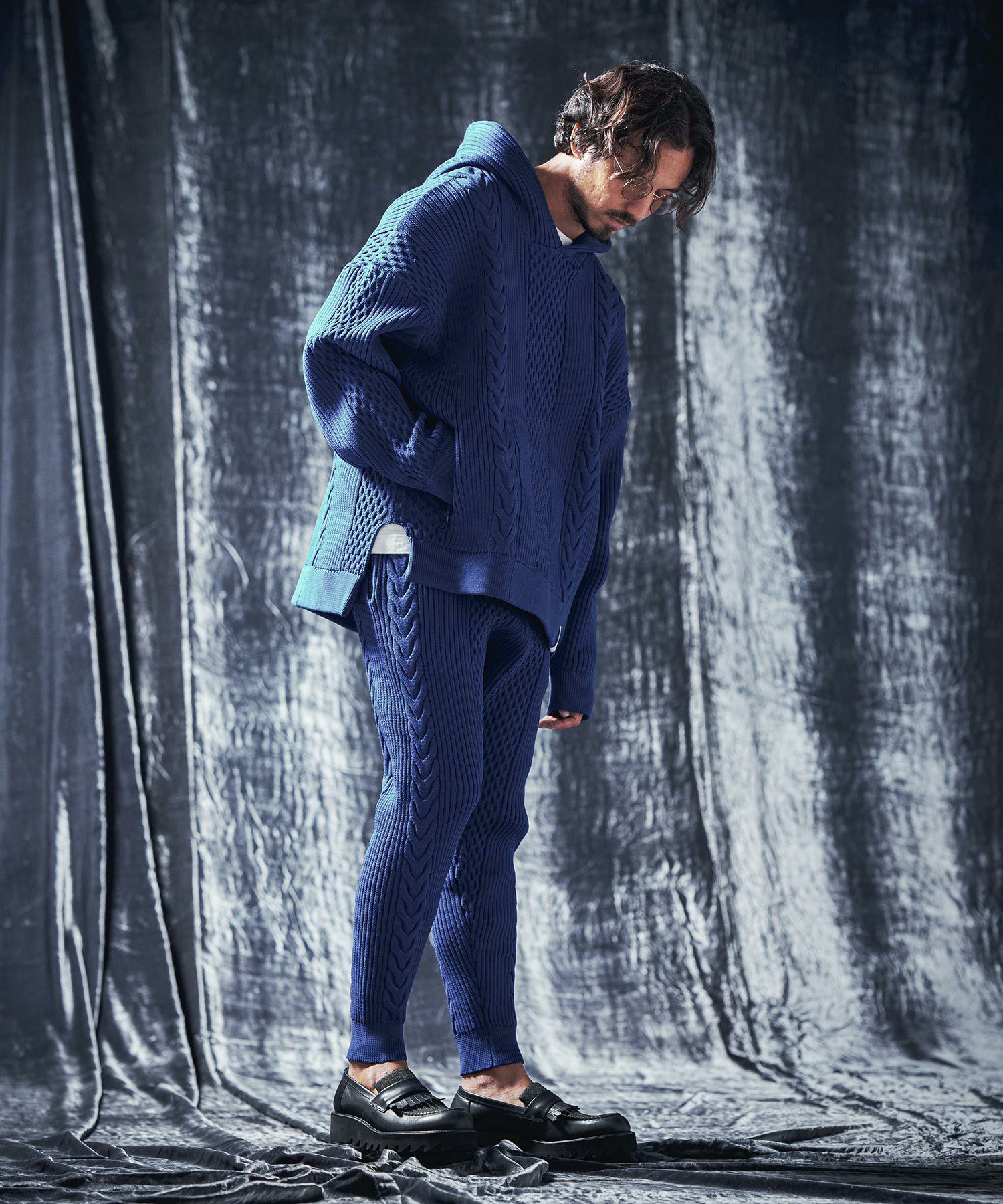 ANGENEHM(アンゲネーム)】Light yarn cable stitch knit hoodie ニット 