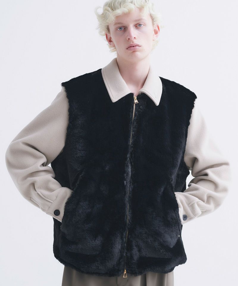 50%OFF【CULLNI(クルニ)】Eco Fur & Melton Half Zip Up Short Coat 