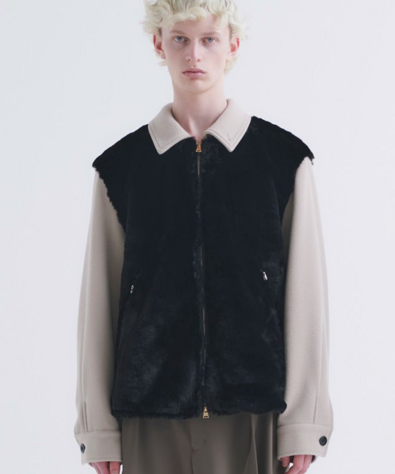50%OFF【CULLNI(クルニ)】Eco Fur & Melton Half Zip Up Short Coat 