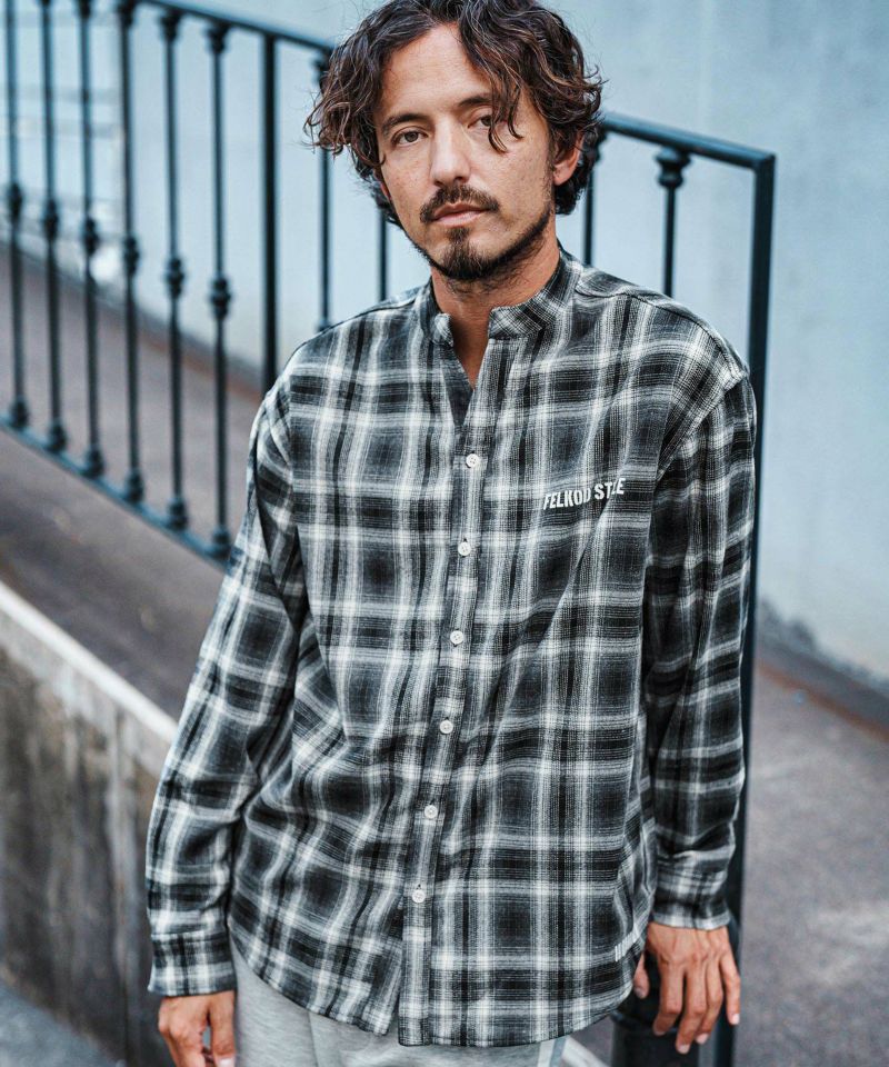 felkod(フィルコッド)】Flannel Check Band Collar Shirts