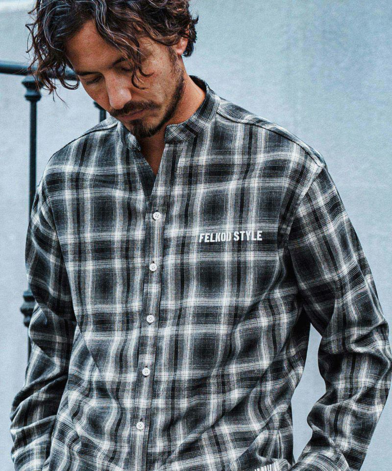 CONFECT ネルシャツ Linen Check Band Collar Oversized Shirt｜nest Robe