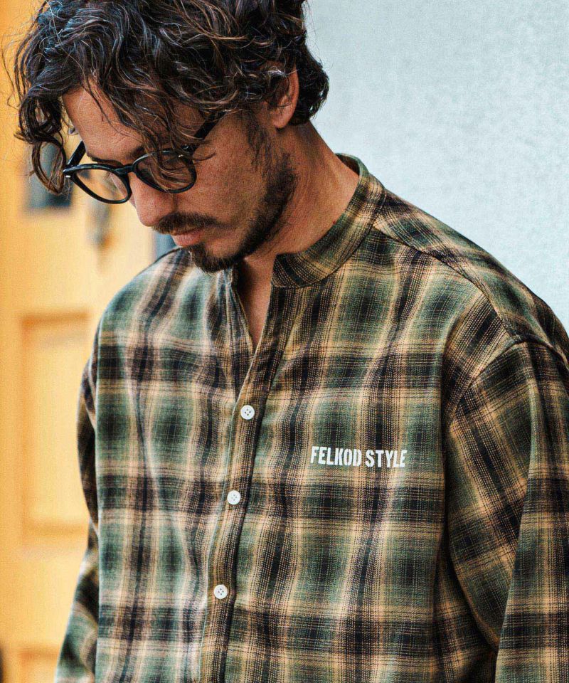 CONFECT ネルシャツ Linen Check Band Collar Oversized Shirt｜nest Robe