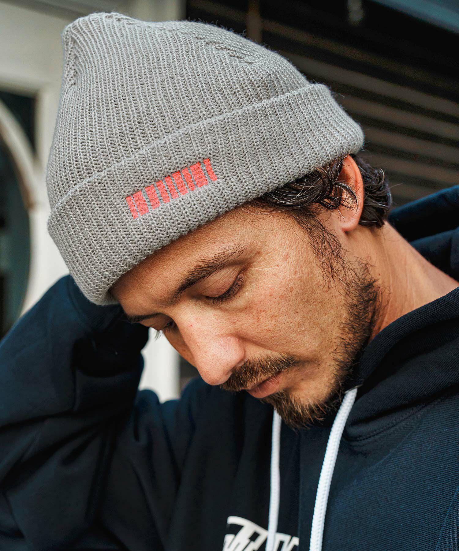 felkod(フィルコッド)】Barcode Embroidery Knit Cap ビーニー ニット