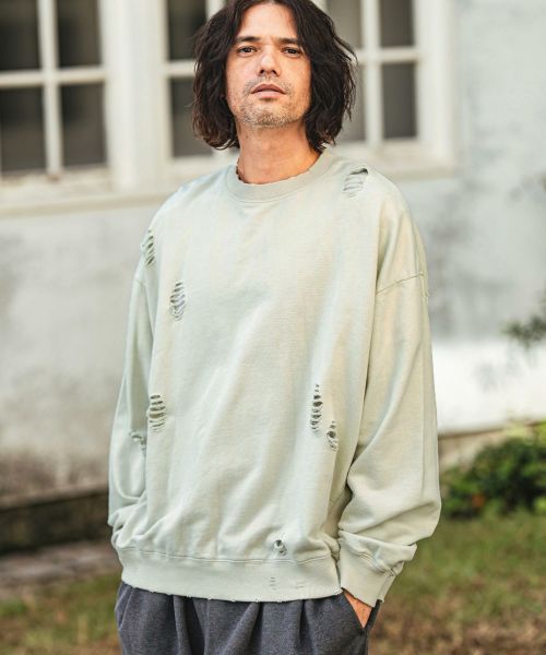 【CAMBIO(カンビオ)】裏毛ダメージクルーネックスウェット(M2414001-1CM)