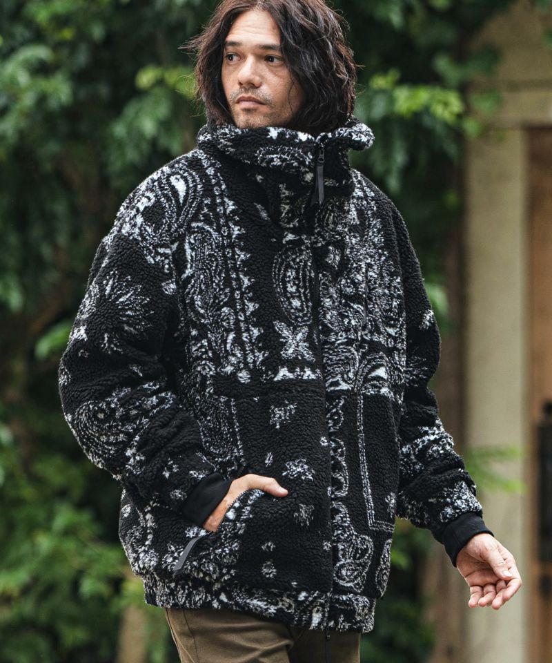 CAMBIO　ボアジャケット CAMBIO(カンビオ)】Bandana Pattern Boa Volume Neck Blouson ボア