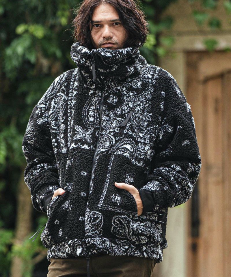 30%OFF【CAMBIO(カンビオ)】Bandana Pattern Boa Volume Neck Blouson