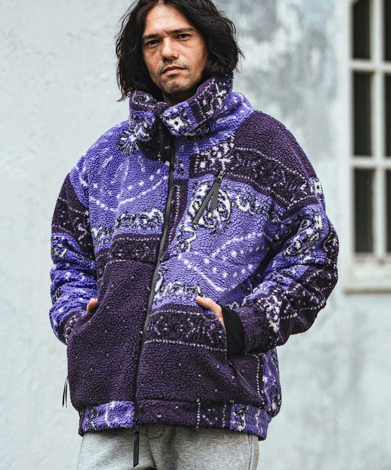30%OFF【CAMBIO(カンビオ)】Bandana Pattern Boa Volume Neck Blouson