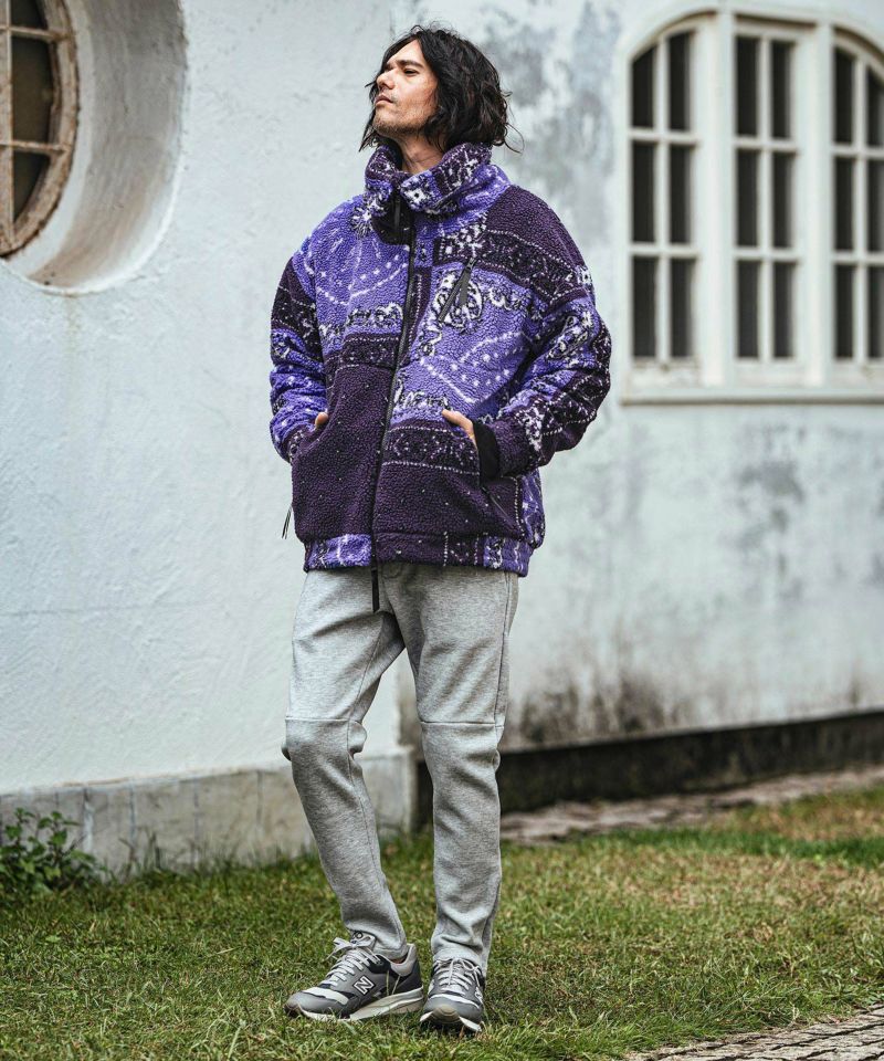 30%OFF【CAMBIO(カンビオ)】Bandana Pattern Boa Volume Neck Blouson