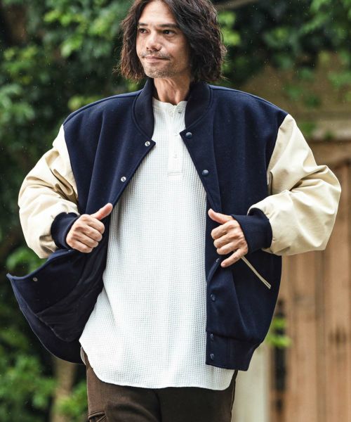 CAMBIO(カンビオ)】メルトンPU切り替えルーズシルエットスタジャン