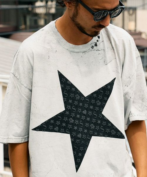 【STUD MUFFIN(スタッドマフィン)】7oz ピグメントウォッシュドコットン天竺 スターグラムフォームプリント SS Tシャツ(514-02784)