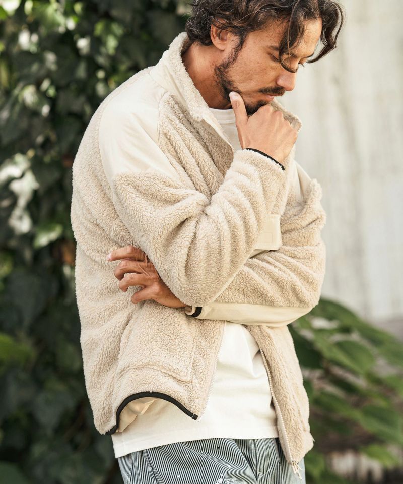 CAMBIO(カンビオ)】Short Micro Fur Nylon Combination Stand Collar